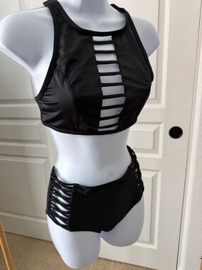 VENUS Black Strappy High Neck Bikini TOP